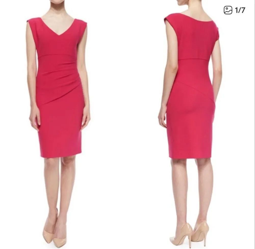 Diane von Furstenberg Bevin Sleeveless V-Neck Sheath Dress Pink Ruched Size 2